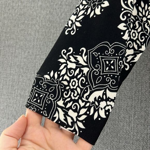 Vintage La Belle Black/White M Floral Midi Wrap Dress‎ 2/3 Sleeves Made In USA - Picture 3 of 11